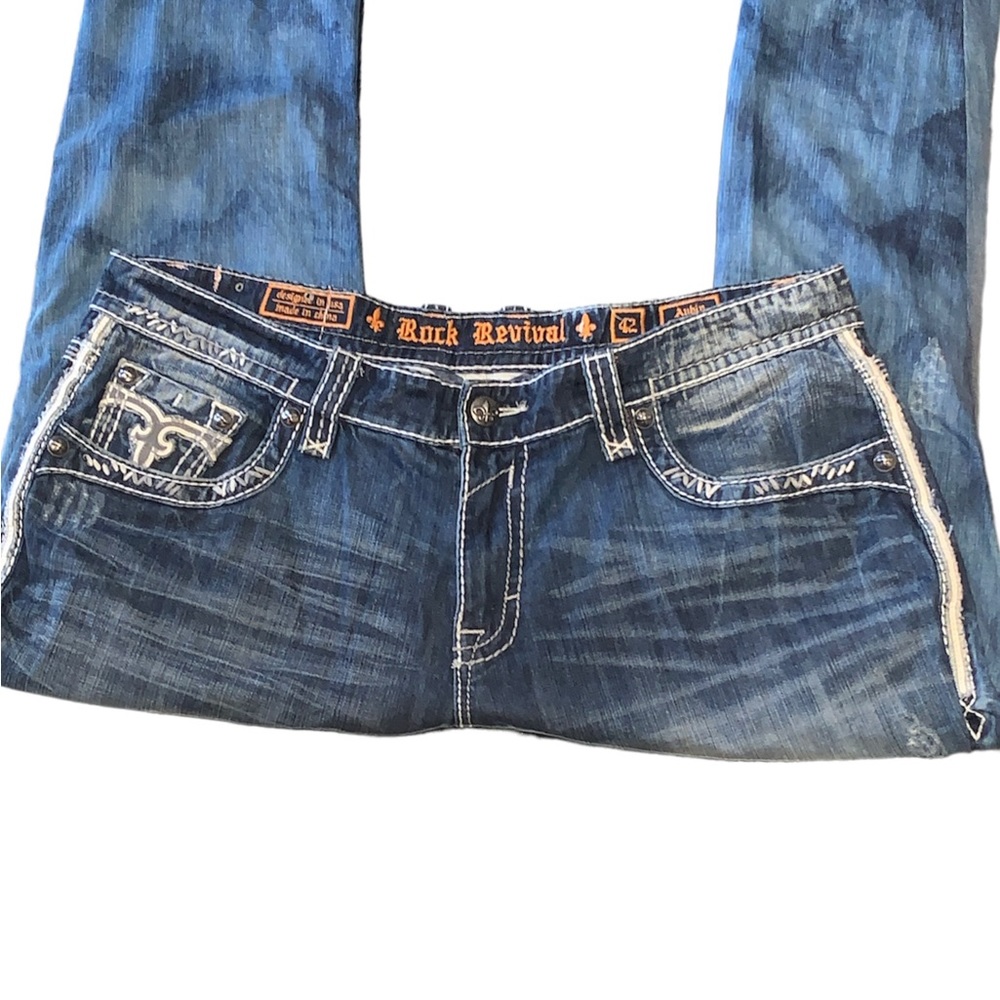 Rock Revival Aubin Relaxed Straight (Blue) Jean Size 42
